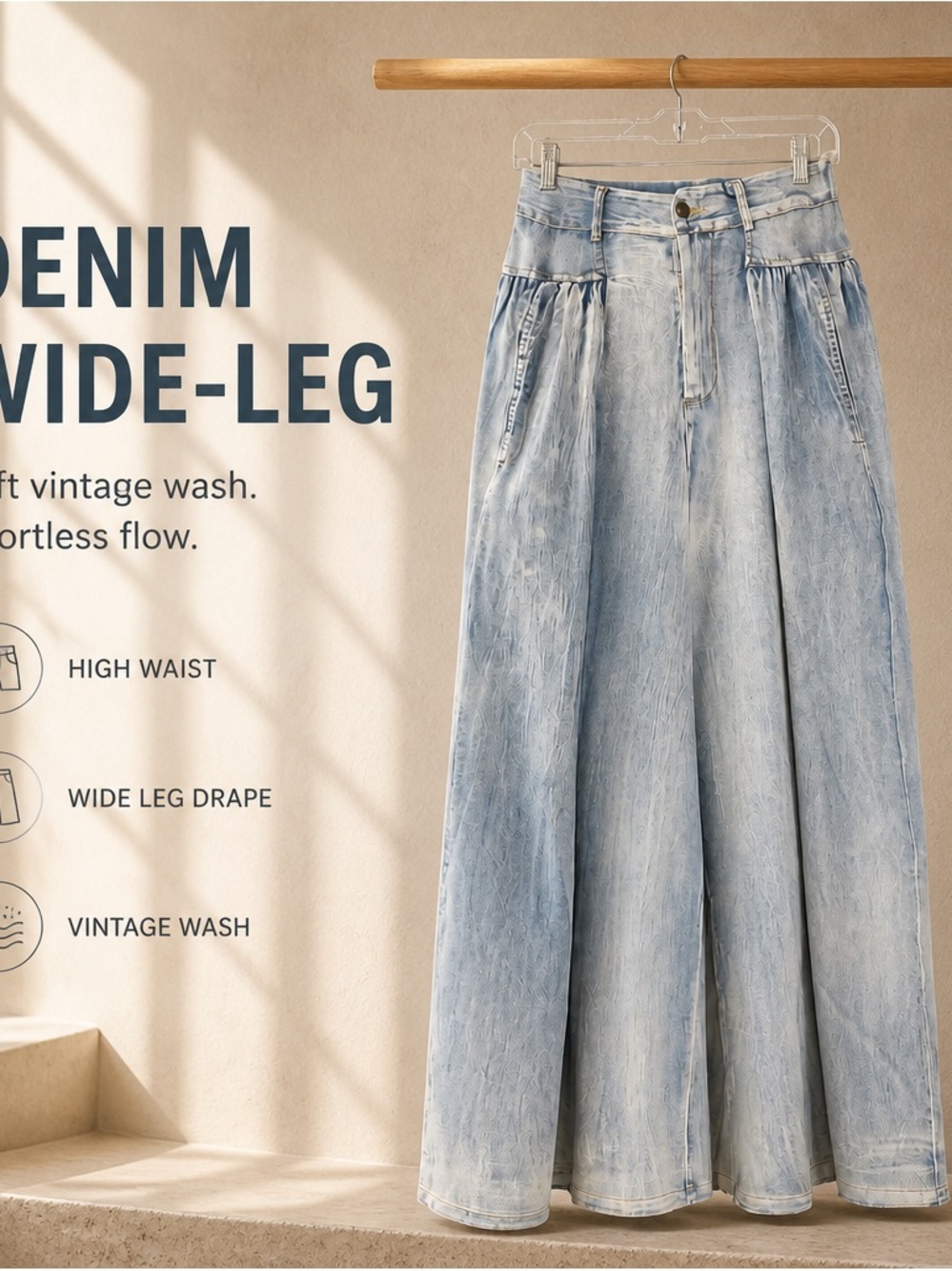 High-Waist Wide-Leg Light Blue Denim Jeans